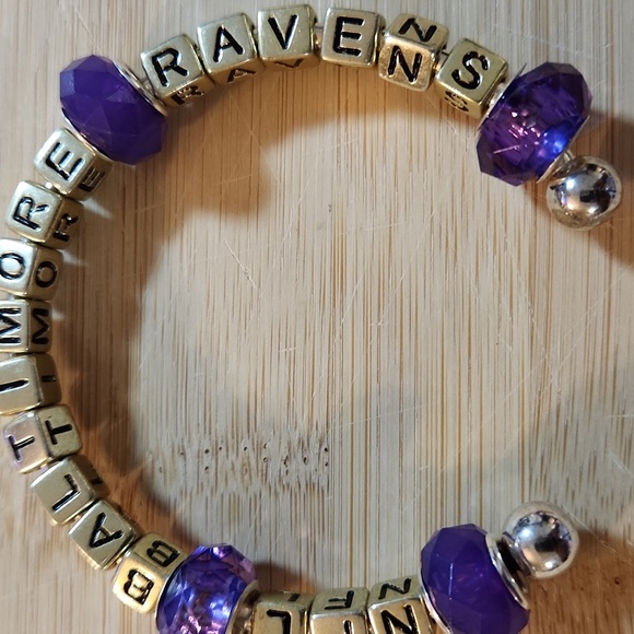 Hand Crafted NFL Ravens Cuff Bracelet Gold Purple Baltimore Football Jewelry - Picture 2 of 8